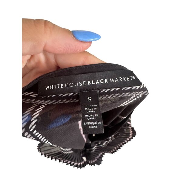 WHITE HOUSE BLACK MARKET WHBM Black White Striped Sheer Ruffle Blouse Size S - Picture 9 of 9